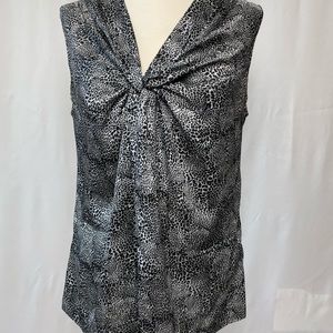 Dana Buchman Black and Gray Leopard Print Silk Sleeveless Blouse